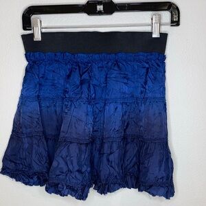 Free People Blue Ombré Mini Skirt Size Small Ruffled Tiered Elastic Waist